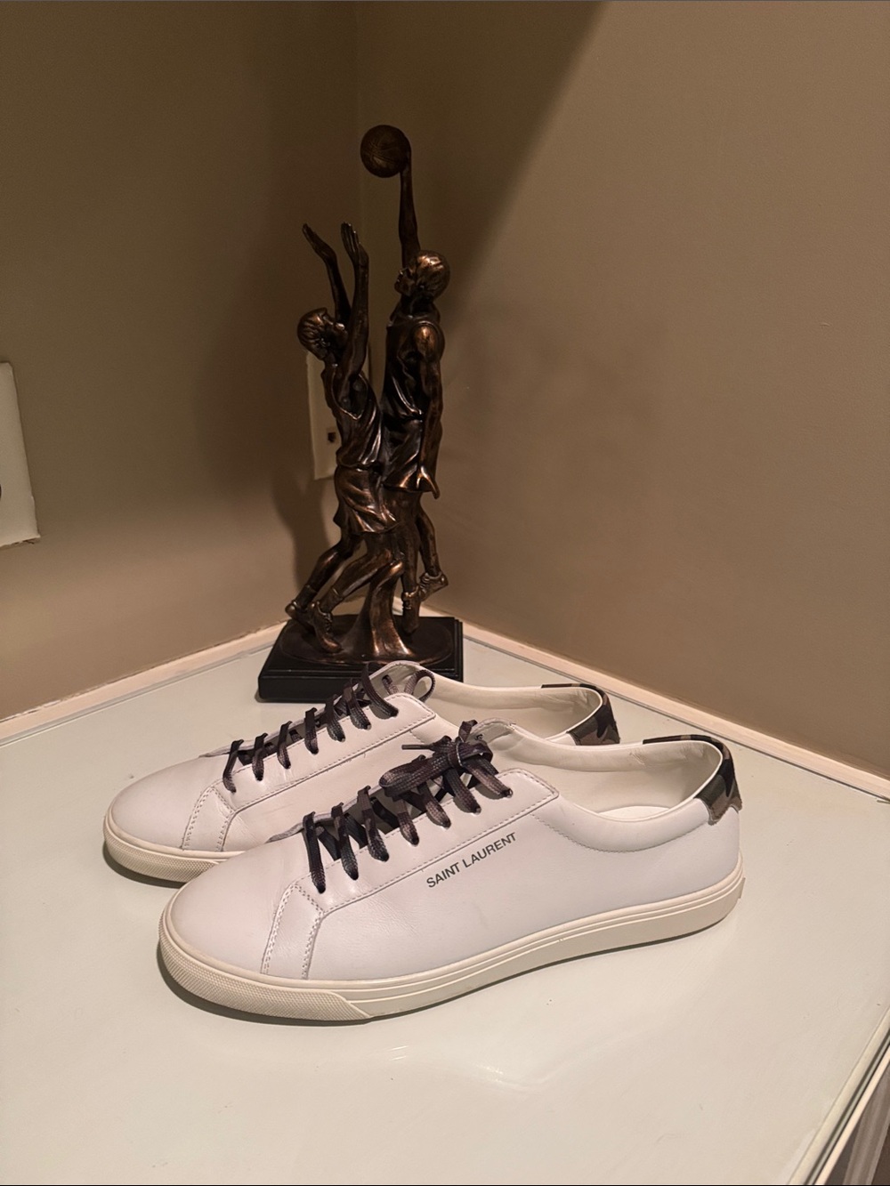 Saint Laurent White Leather Sneakers with Dark Gray Accents